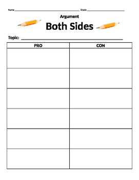 Pro Con Both Sides Argument Organizer by Madden Resources | TpT