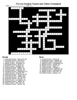 Professional Ice Hockey Teams Crosswords and Word Search puzzles