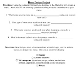 ProStart Menu Design Project (use with ProStart Level 2, E
