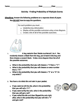 Preview of Probability 10 - Finding the Probability of Multiple Events Using Mulitplication