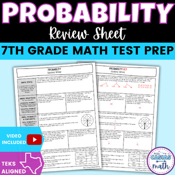 Preview of Probability 7th Grade Math Test Review Sheet | STAAR State Test Prep