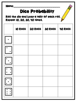 probability worksheet dice rolling