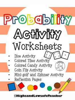 Preview of Probability Activity Worksheets (dice, colored tiles, coin flip, colored candy)