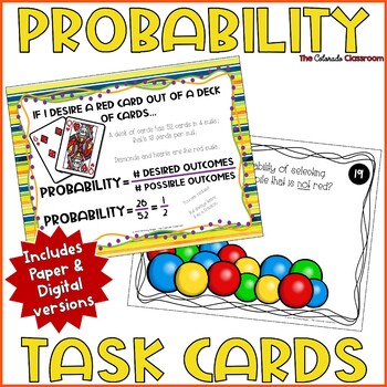 Preview of Probability Activity with Probability Task Cards and Mini Lesson