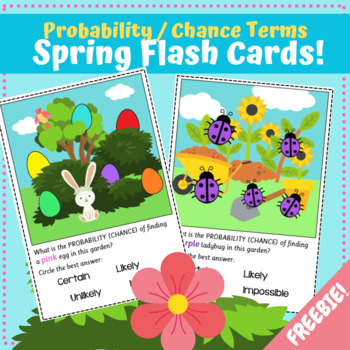 Preview of Probability & Chance FREE Scenario Cards - Spring Theme - Unlikely Likely + more