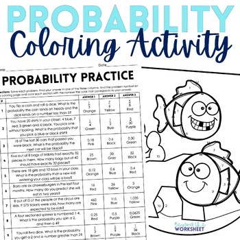 Preview of Probability Coloring Math Activity | Coloring Worksheet