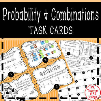 Preview of Probability & Combinations (All Possible Outcomes) Task Cards SOL 3.14