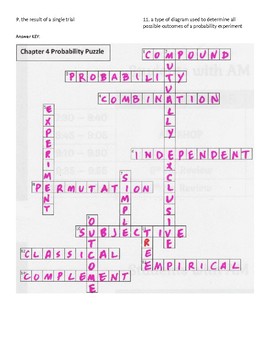 Probability Crossword Puzzle Chapter 4 by Math Luvr | TpT