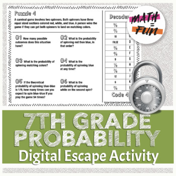 Preview of Probability | Digital Escape the Worksheet Activity | 7th Grade Math
