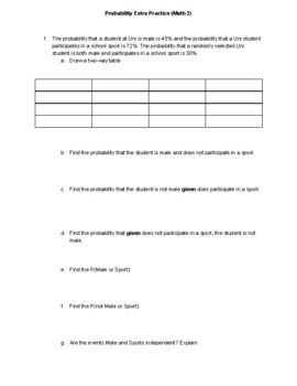 Preview of Probability: Two-Way Tables Worksheet