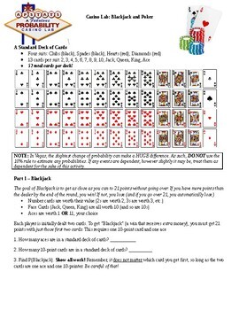 Preview of Probability Lab: Blackjack and Poker