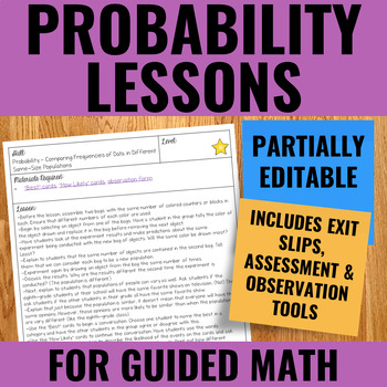 Preview of Probability Lessons for Guided Math | Partially Editable for French Translation