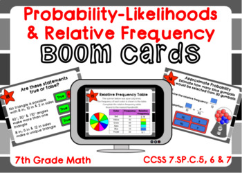 Preview of Probability-Likelihoods & Relative Frequency Boom Cards-Digital Task Cards