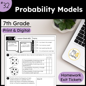 Preview of Probability Models Worksheets & Exit Tickets - 7th Grade iReady Math Lesson 32