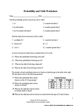 Probability And Odds Worksheets Teaching Resources Tpt