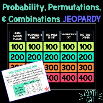 Preview of Probability, Permutations, and Combinations Jeopardy