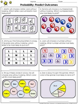 Preview of Probability: Predict Outcomes Practice Sheets #2 - King Virtue's Classroom