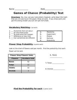 Preview of Probability - Probability and Ratios Assessment (Test)