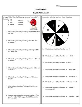 Probability Quiz & Answer Key by Math on Fire | TPT