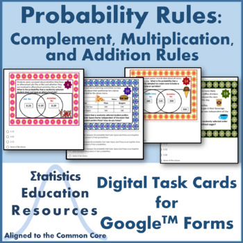 Preview of Probability Rules Digital Task Cards:  Complement, Multiplication, Addition