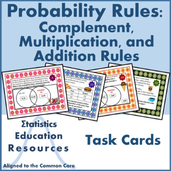 Preview of Probability Rules Task Cards: Complement, Multiplication, Addition (Common Core)