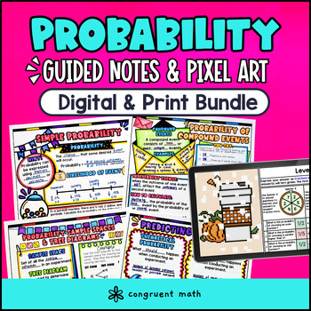 Preview of Probability | Simple & Compound Probability Guided Notes & Pixel Art Bundle