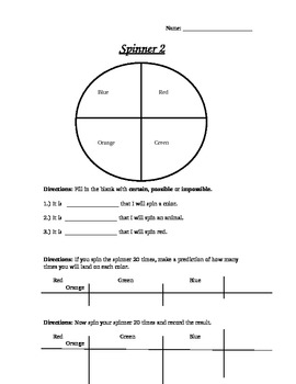 Probability Spinner Worksheets by Natalie Ricketts | TpT