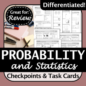 Preview of BC Math 8 Probability & Statistics Task Cards & Checkpoints | Versatile!