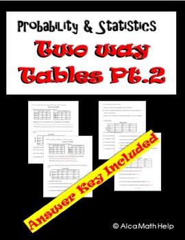 Preview of Probability & Statistics- Two-Way Table Worksheet, Homework, Quiz, AP Review