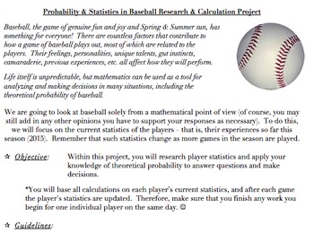 Preview of Probability & Statistics in Baseball Project (Common Core Aligned, AND FUN!)