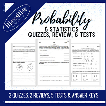 Preview of Probability & Stats Unit - 2 Reviews, 5 Tests, 1 Quiz