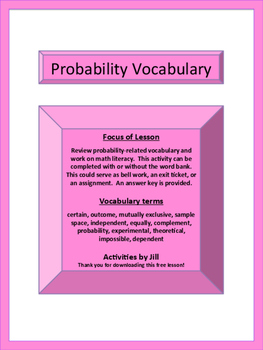 Preview of Probability Terms Worksheet with Word Bank (Distance Learning)