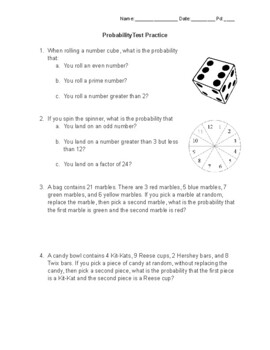 Probability Test Practice by Marry Merry Math | TPT