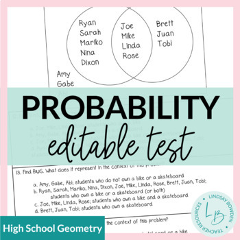 Preview of Probability Test with Study Guide