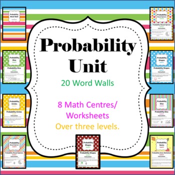 Preview of Probability Unit - 8 Math Center/Literacy/ Worksheets & Wordwall