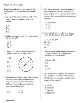 Probability Unit Test (Grade 7, Common Core Aligned) by Middle Mentality