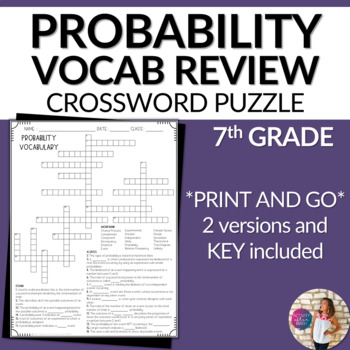 Preview of Probability Vocabulary Math Crossword Puzzle 7th Grade