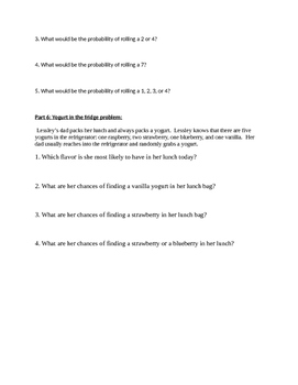 Probability Worksheet 1 (Simple events) by Preston Phillips Math Store