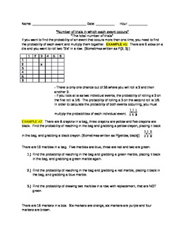 Probability Worksheet With and Without Replacement by Active Algebra