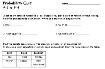 Probability Worksheet/Quiz by Elizabeth Brown | Teachers Pay Teachers