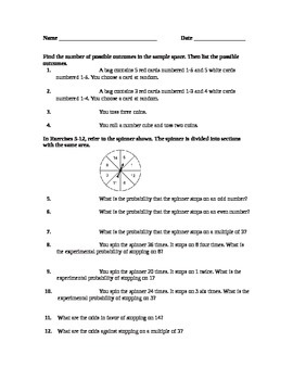 Preview of Probability Ws or Quiz