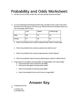 Probability And Odds Worksheets Teaching Resources Tpt