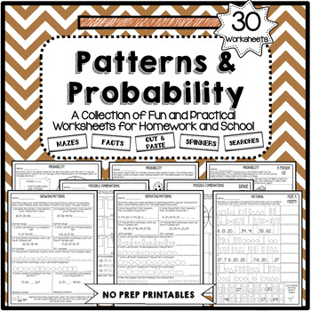 Preview of Probability Worksheets and Patterns Worksheets NO PREP