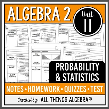 Preview of Probability and Statistics (Algebra 2 Curriculum - Unit 11) | All Things Algebra