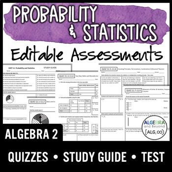 Preview of Probability and Statistics Assessments | Quizzes | Study Guide | Test
