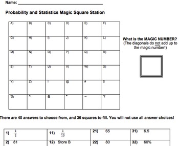 Preview of Probability and Statistics Magic Square Activity