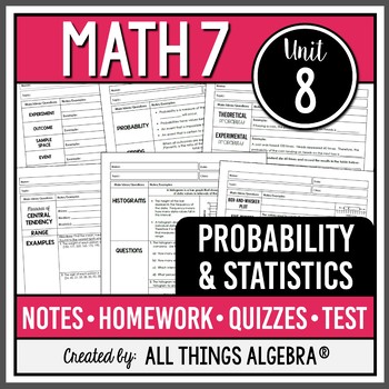 Preview of Probability and Statistics (Math 7 Curriculum - Unit 8) | All Things Algebra®