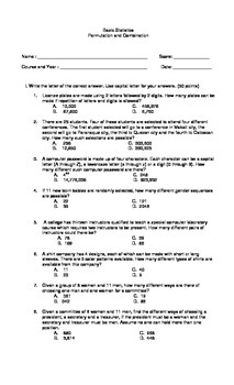 Preview of Probability and Statistics Multiple Choice on Permutation and Combination