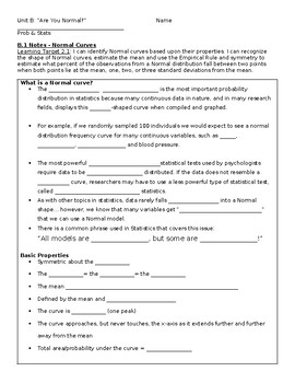 Preview of Probability and Statistics Unit B Normal Distribution Notes and Guides