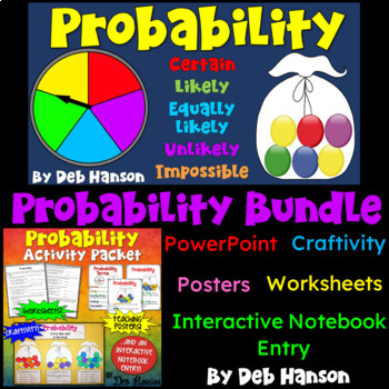 Preview of Probability in Math Bundle: Worksheets, PowerPoint, Craft Activity